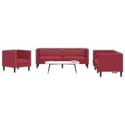 Set canapele Chesterfield cu 3 locuri rosu vin piele eco. GartenMobel Dekor