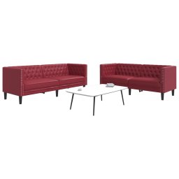 Set canapele Chesterfield cu 2 locuri rosu vin piele eco. GartenMobel Dekor