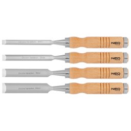 Set dalti pentru lemn NEO, 4 bucati, 6-24 mm, otel CrV, manere lemn