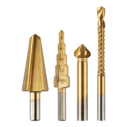 Set burghie in trepte si freze TiN 4 piese pentru metal, lemn si plastic