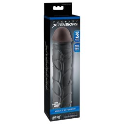 Pipedream - X-TENSION Mega 3 - prezervativ penian realist (22,8 cm, negru)