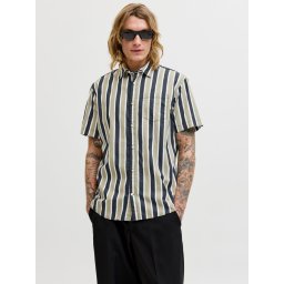 Jack & Jones Camasa barbati din bumbac cu imprimeu in dungi, Regular Fit, JJETHAN, Verde (SELECTATI MARIMEA: S)