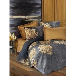Set husa pilota + fata de perna, satin bumbac 100%, 135x200 cm + 80x80 cm, gri/auriu - Verificat A · Re-Bloom