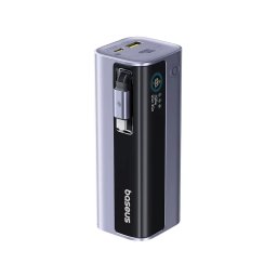Baterie externa BASEUS EnerGeek GR11, 10000 mAh, 1x USB, 2x USB-C, 100 W, Display, Cablu USB-C integrat, Gray