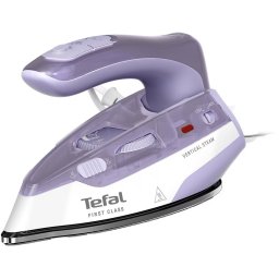 Fier de calcat Fier de calcat cu aburi pentru voiaj 1000W, jet de abur 45 g/min, abur variabil 0-10 g/min, talpa Microsteam 200, functie abur vertical, maner pliabil, husa inclusa, alb & violet
