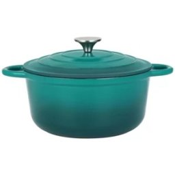 Oala din Fonta Emailata cu Capac, 28.5 cm, 6 l, Turcoaz, Perfect Home