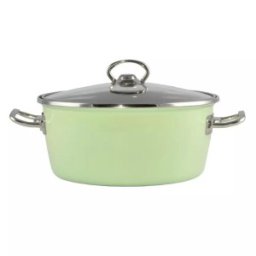 Oala Emailata cu Capac din Sticla, Green Elite, 4.2 l, Diametru 24 cm, Verde, Perfect Home