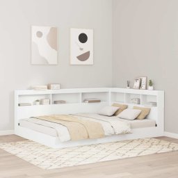 Pat biblioteca cu headboard Alb 140 x 200 cm Lemn compozit GartenMobel Dekor
