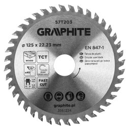 Disc fierastrau circular Graphite HM 125 x 22,23 mm, 40 dinti pentru lemn