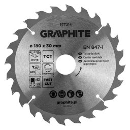 Disc fierastrau circular Graphite HM 180 x 30 mm, 24 dinti pentru lemn