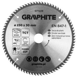 Disc fierastrau circular HM Graphite 230 x 30 mm, 80 dinti pentru lemn