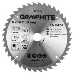 Disc fierastrau vidia Graphite 250 x 30 mm, 40 dinti, pentru lemn