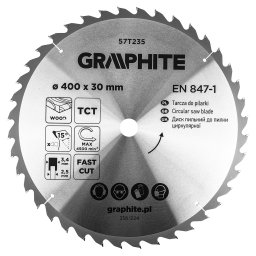 Disc fierastrau vidia GRAPHITE 400 x 30 mm, 40 dinti, pentru lemn