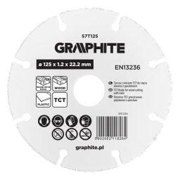 Disc de taiere TCT Graphite pentru lemn cu/fara cuie si plastic, 125 mm