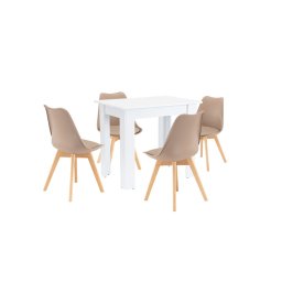 Set masa cu 4 scaune Leziter Amina, bej-alb, pentru dining compact