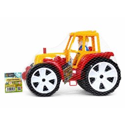 Tractor de jucarie pentru copii BAMS, portocaliu-rosu, cu roti mari