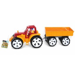 Tractor pentru copii BAMS 3 cu remorca, rosu-portocaliu, 58 cm