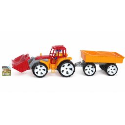 Tractor pentru copii BAMS 4 cu remorca si cupa frontala, rosu-portocaliu