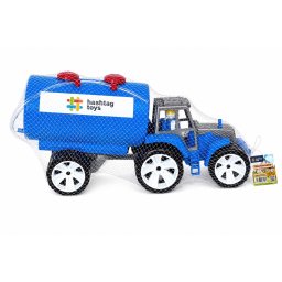 Tractor cu cisterna pentru copii, albastru-gri, cu roti mari