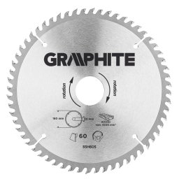 Disc circular pentru lemn Graphite 180 x 30 mm, 60 dinti, placute vidia
