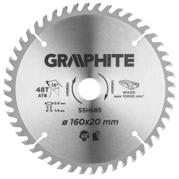Disc circular HM pentru lemn 160x20 mm, 48 dinti ATB, Graphite