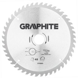 Disc circular pentru lemn Graphite 216x30 mm, 48 dinti HM/vidia