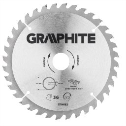Disc circular pentru lemn Graphite 205 x 20 mm, 36 dinti, placute vidia