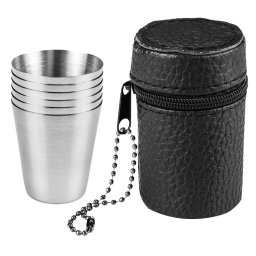 Set pahare camping din inox, 6 bucati, 30 ml, cu husa transport