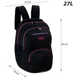 Ghiozdan Astra Head AB200, 3 compartimente, 44 x 32 x 19 cm, black/pink/mint