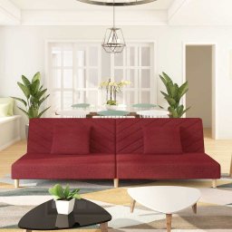 Canapea extensibila cu 2 locuri, 2 perne, rosu vin, textil GartenMobel Dekor