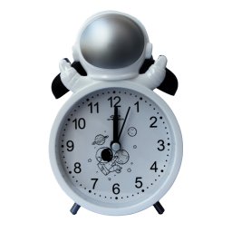 Ceas de masa desteptator pentru copii Pufo Astronautul Fericit, 15 cm, argintiu