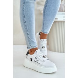 Women's Leather Platform Sneakers With Badges And Vinceza Inscription White
