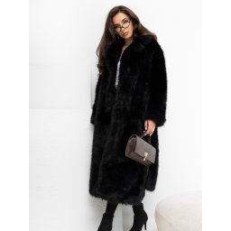 Palton lung negru cu guler decorativ