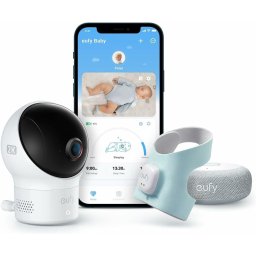 Set Supraveghere Bebe eufy S340 E8340333 | Camera 2K Wi-Fi, Senzor Vital Smart Sock, Heart Rate, SpO2, AI Cry Detection