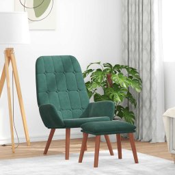 Scaun de relaxare cu taburet, verde închis, catifea GartenMobel Dekor