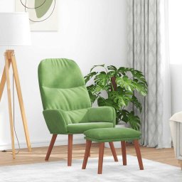 Scaun de relaxare cu taburet, verde deschis, catifea GartenMobel Dekor
