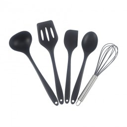 Set 5 ustensile de bucatarie Oliver Voltz OV51612A, Silicon, Rezistente la temperaturi ridicate, Negru