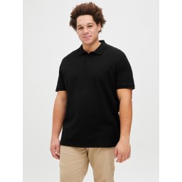 Jack & Jones Plus Tricou polo barbati big sizes, cu logo, Regular fit, Negru (SELECTATI MARIMEA: 4XL)