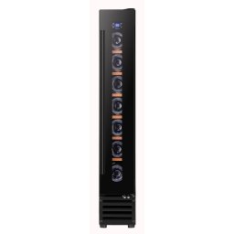 Vitrina de vinuri incorporabila STARCREST SWN-1807, 18L, 7 sticle, Rafturi lemn de fag, Control electronic, Display, Iluminat interior LED, H 86.6 cm, Negru