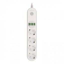 Prelungitor cu protectie Serioux, 4 prize schuko, input 100-240V, 50- 60Hz, output (Total): 2500W - 10A, 4 porturi USB, 4 porturi USB (5V- 3.1A) (Auto Max) 17W, Amperaj port USB (max) 3.4A, functie auto ID, antistatic, buton power/off, lungime cablu 2m, a