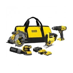 Stanley - SFMCD711B + SFMCS600B + SFMCS500B + SFMCW220B - Masina de gaurit si insurubat cu percutie, 48 Nm + Fierastrau pendular + Fierastrau circular, 165x16 mm + Slefuitor cu excentric, 125 mm + Set 2 acumulatori si incarcator, Li-Ion, 18 V, 2/4 Ah + Ge