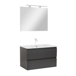 Set mobilier baie Leziter Vario Forte 80 cm, suspendat, antracit, lavoar ceramic