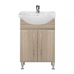 Masca chiuveta baie Leziter Bianca Plus 55 cu lavoar ceramic, stejar Sonoma