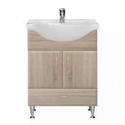 Masca chiuveta baie Leziter Bianca Plus 65 cu lavoar ceramic, stejar Sonoma