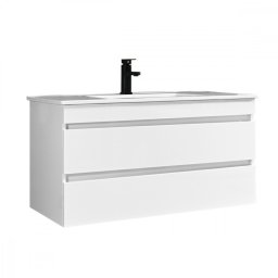 Masca chiuveta baie Leziter Cube 100 cu lavoar ceramic, 2 sertare, alb lucios