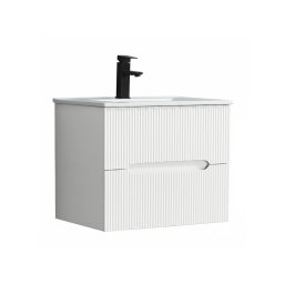 Masca chiuveta baie Leziter Trent 60 cm cu lavoar ceramic, 2 sertare, alb
