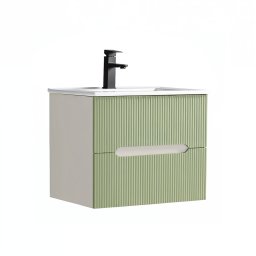 Masca baie Leziter Trent 60 cm cu lavoar ceramic, 2 sertare, alb-verde deschis