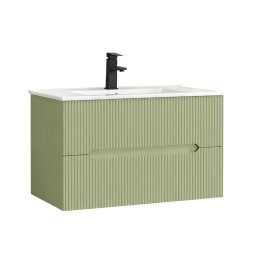 Set masca lavoar baie Leziter Trent 80 cm, verde deschis, 2 sertare soft-close