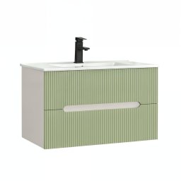 Masca lavoar baie Leziter Trent 80 cm cu lavoar ceramic, 2 sertare, alb-verde deschis