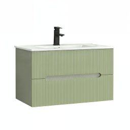 Dulap baie Leziter Trent 80 cm cu chiuveta ceramica, 2 sertare, verde